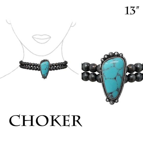 Necklace NAVAJO BEAD TURQUOISE SLVR CONCHO CHOKER WESTERN SOUTHWEST DESERT STAR - Picture 6 of 6